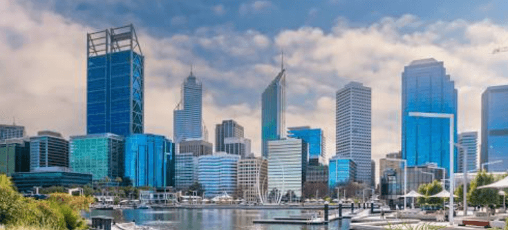 Perth coastline and city at sunset