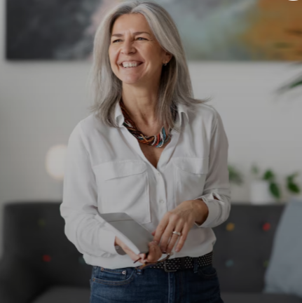 Senior woman smiling for a bright, clear profile photo